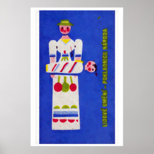 Folk Mum Holding Child - Matchbox Print - Czech