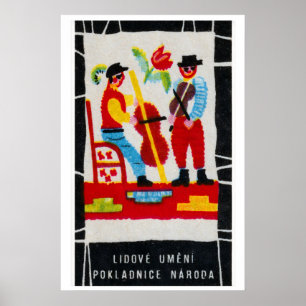 Folk Musicians Matchbox Art Print, Czech Vintage Poster