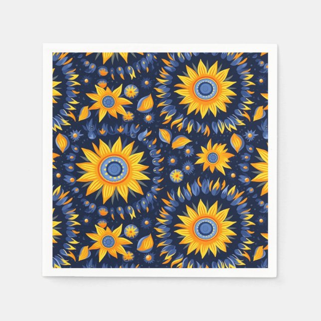 Folk navy yellow sun flowers napkin (Front)
