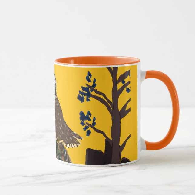 Folk owl on tree stump mug (Right)
