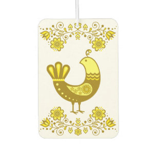 Folk Partridge bird floral flower design/white 3 Car Air Freshener