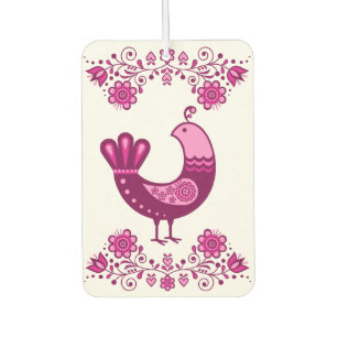 Folk Partridge bird floral flower design/white P Car Air Freshener