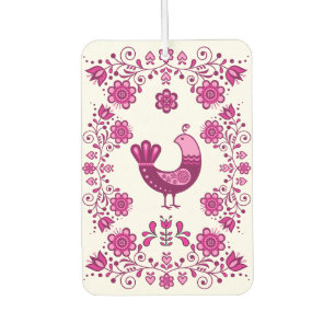 Folk Partridge bird floral flower design/white PPB Car Air Freshener