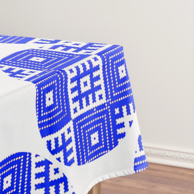 Folk Pattern Blue Circle Circles Tablecloth (In Situ)