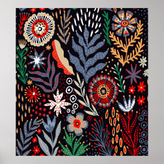 Folk pattern, seamless textile design with bright  poster