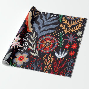 Folk pattern, seamless textile design with bright wrapping paper