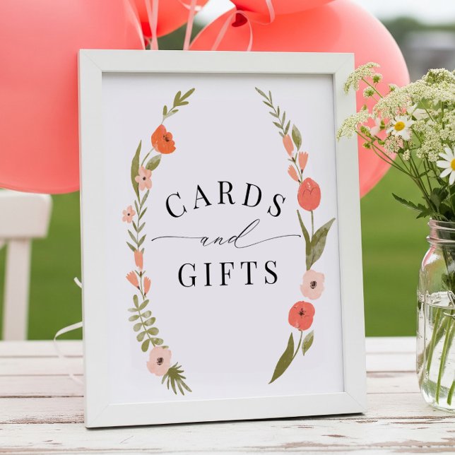 Folk Pink Floral Wreath Cards and Gifts Sign (Creator Uploaded)