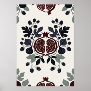Folk Pomegranate Fig Blackberry Botanical Poster