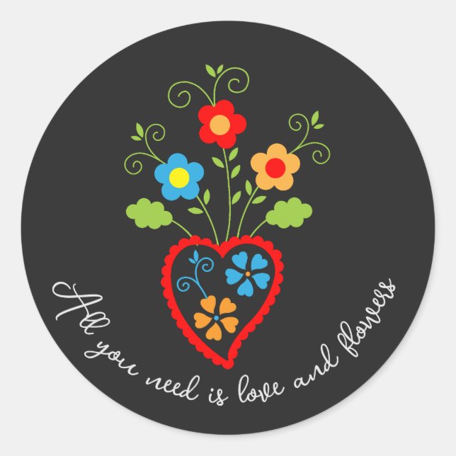 Folk portuguese blooming heart classic round sticker (Front)