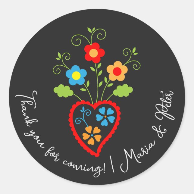 Folk portuguese blooming heart classic round sticker (Front)