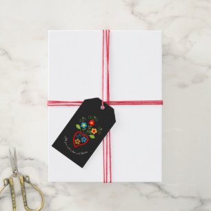 Folk portuguese blooming heart gift tags
