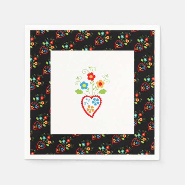 Folk portuguese blooming heart napkin (Front)