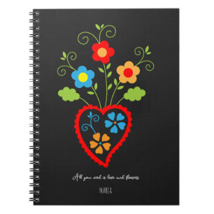 Folk portuguese blooming heart notebook