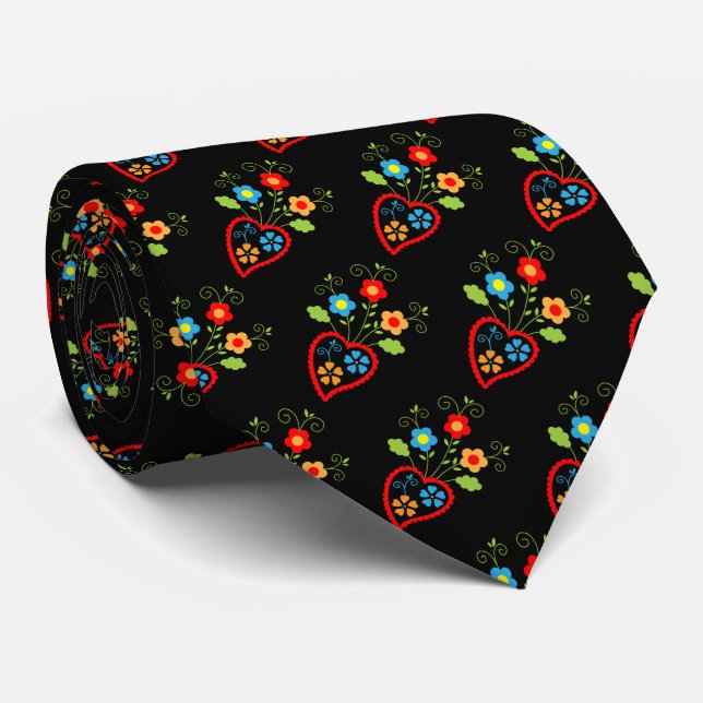 Folk portuguese blooming heart pattern tie (Rolled)