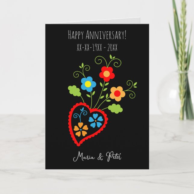 Folk portuguese blooming wedding anniversary card (Front)