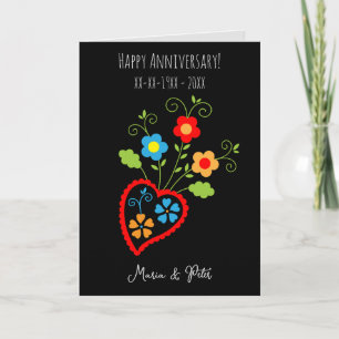 Folk portuguese blooming wedding anniversary card
