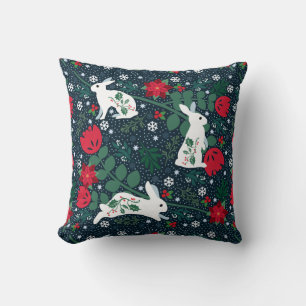 Folk Rabbit Christmas Holiday Cushion