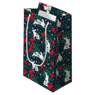 Folk Rabbit Christmas Holiday Small Gift Bag