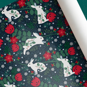 Folk Rabbit Christmas Holiday Wrapping Paper