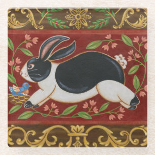 Folk Rabbit Glass Coaster