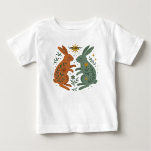Folk Rabbits Custom Name Unisex Baby T-Shirt
