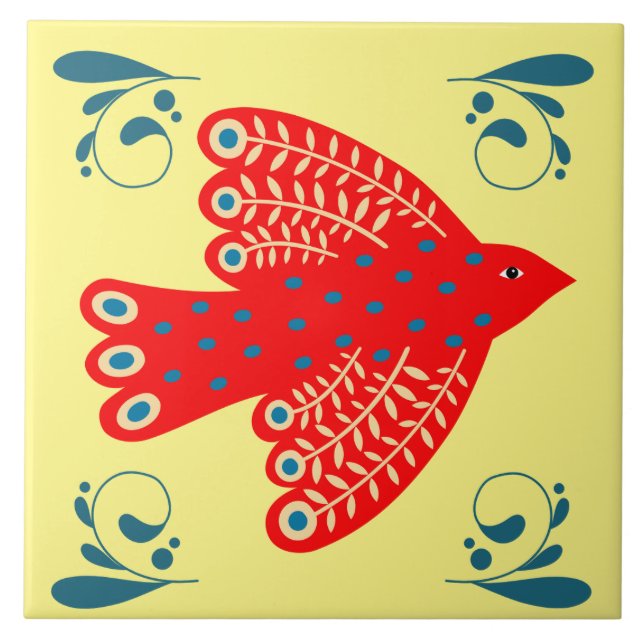 folk red bird on the yellow background Left Tile (Front)