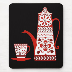 Folk, red delft, coffee/tea pot and cup mouse mat