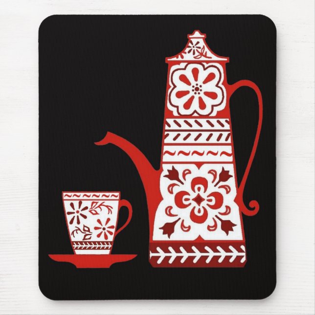 Folk, red delft, coffee/tea pot and cup mouse mat (Front)