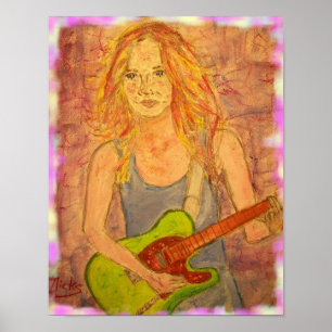 folk rock girl playin' electric art poster