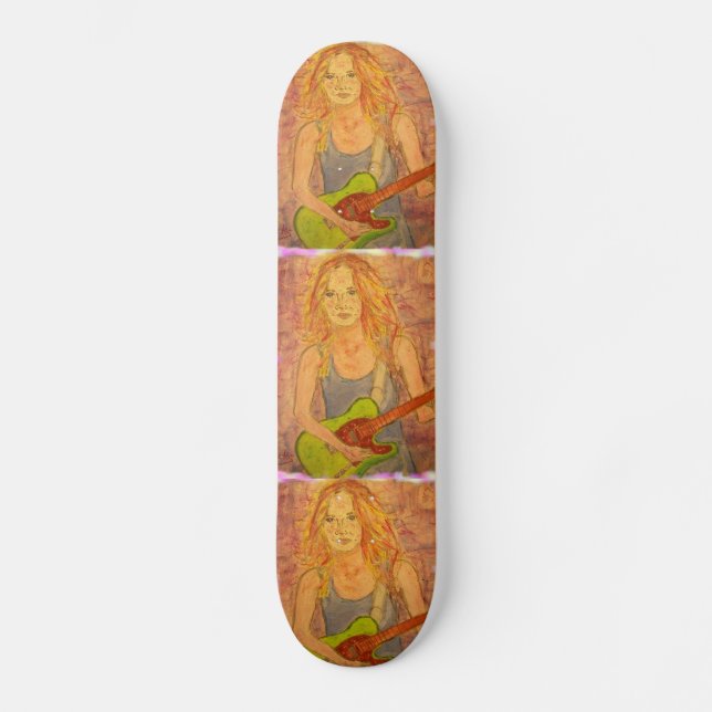 folk rock girl playin' electric collage skateboard (Front)