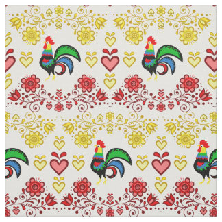 Folk Rooster/Cockerel gold/red floral ,hearts/4" Fabric