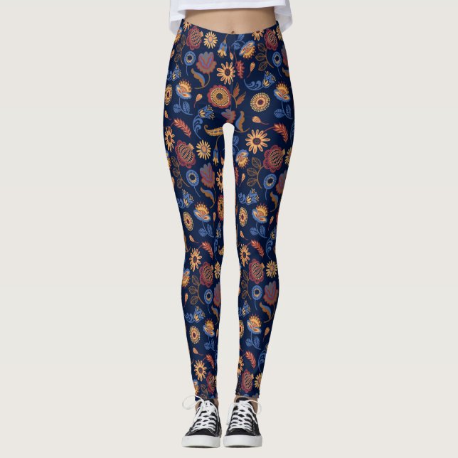Folk Rustic Floral  Leggings (Front)