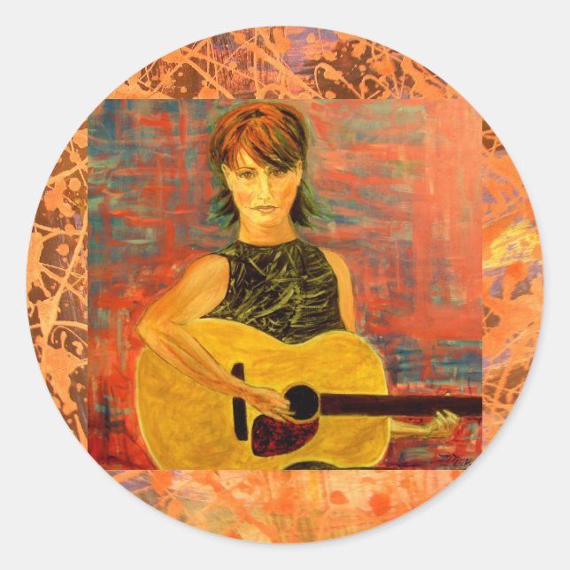 folk singer acoustic drip classic round sticker (Front)