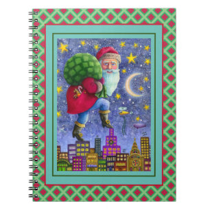 FOLK ST. NICK TIPTOES ON ROOFTOPS WITH BAG OF TOYS NOTEBOOK