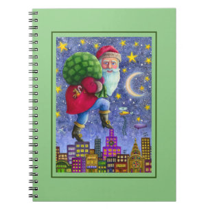 FOLK ST. NICK TIPTOES ON ROOFTOPS WITH BAG OF TOYS NOTEBOOK