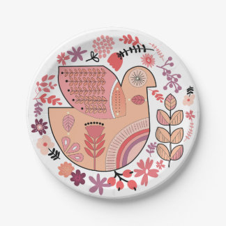 Folk-style dove paper plate