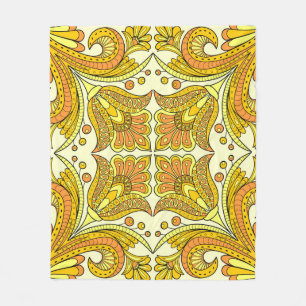 Folk style floral design in yellow fleece blanket