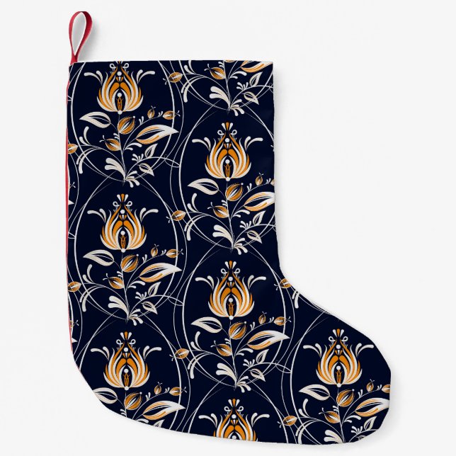 Folk Style Floral Seamless Pattern Small Christmas Stocking (Front)