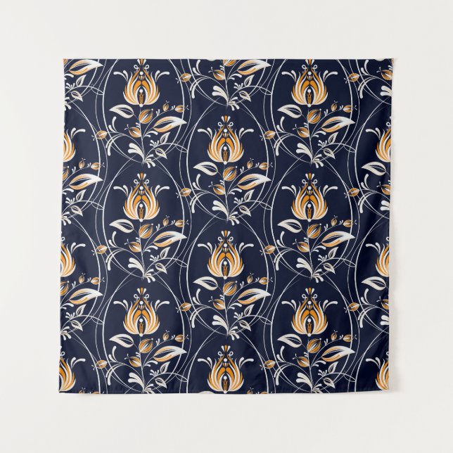 Folk Style Floral Seamless Pattern Tapestry (Front)