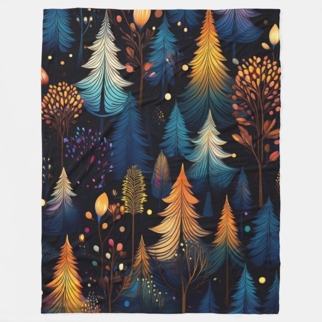 Folk Style Forest  Fleece Blanket (Front)