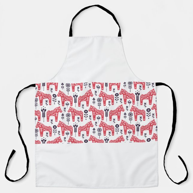 Folk swedish horse floral seamless pattern.  apron (Front)