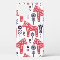 Folk swedish horse floral seamless pattern.