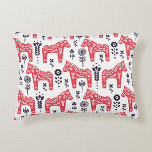 Folk swedish horse floral seamless pattern.  decorative cushion