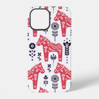 Folk swedish horse floral seamless pattern. 