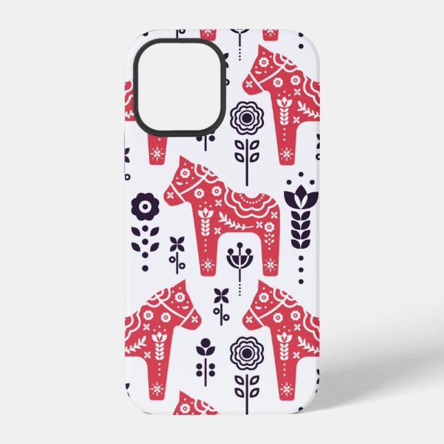 Folk swedish horse floral seamless pattern.  iPhone case (Back)