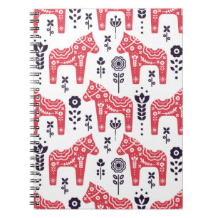 Folk swedish horse floral seamless pattern.  notebook