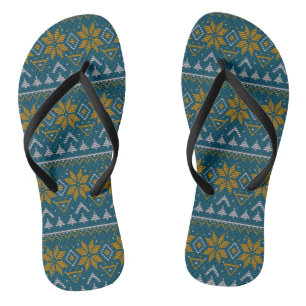 Folk traditional tribal abstract ornamental patter flip flops