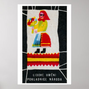 Folk Woman with Flowers Matchbox Art Print, Czech Poster