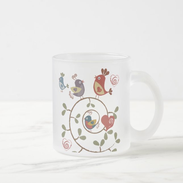 Folkart Birds Frosted Glass Coffee Mug (Right)