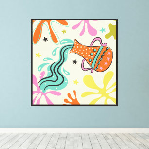 Folkart Boho Aquarius water jug Abstract Zodiac Canvas Print